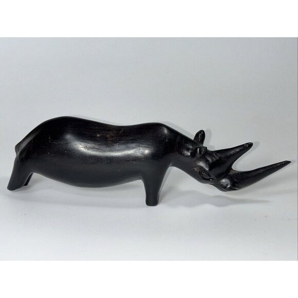 Hand Carved Rhinoceros Iron Wood Mahogany 7” - Picture 7 of 9